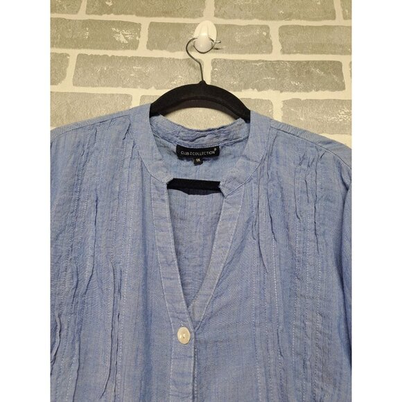 Club Z Collection Womens Blue Pleated‎ Wide Roll Tab Sleeve Button Tunic Size 1X - Picture 10 of 14